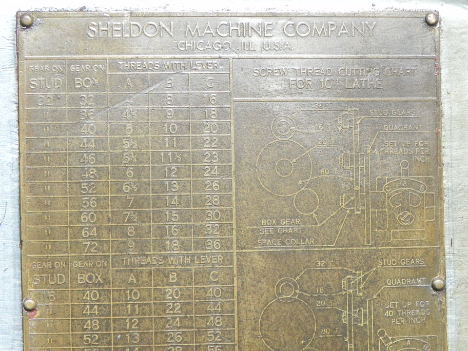 Sheldon Lathe Gear Chart Top